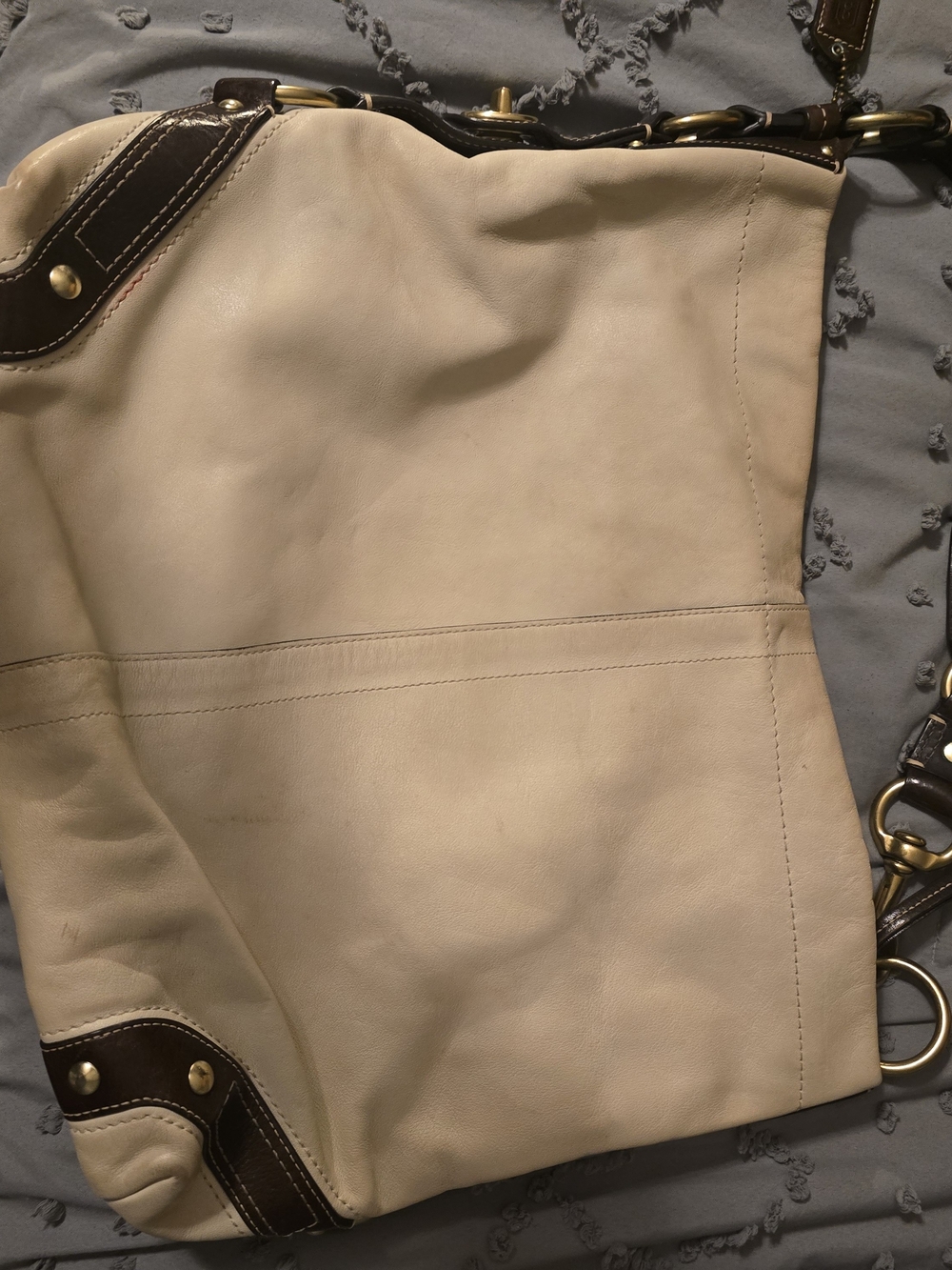 Coach Leather Shoulder Bag in Cream with Dark Brown Trim